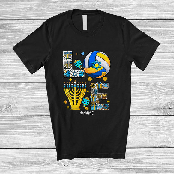 MacnyStore - Personalized Custom Name LOVE; Lovely Hanukkah Menorah Volleyball Player; Sport Playing Team T-Shirt