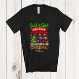 MacnyStore - Personalized Custom Name Girl Who Loves Flamingos Christmas; Amazing X-mas Tree Snow Family T-Shirt