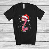 MacnyStore - Personalized Custom Name Santa Flamingo Face Christmas Lights; Merry X-mas Snowing Animal T-Shirt