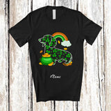 MacnyStore - Personalized Custom Name St. Patrick's Day Dachshund Shape; Lovely Shamrock Rainbow T-Shirt