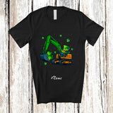MacnyStore - Personalized Custom Name Excavator Shamrock; Joyful St. Patrick's Day Construction Vehicle Driver T-Shirt
