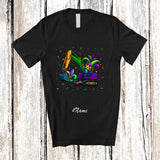 MacnyStore - Personalized Custom Name Excavator Mardi Gras Mask; Joyful Mardi Gras Construction Vehicle Driver T-Shirt