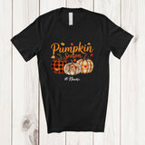 MacnyStore - Personalized Custom Name Pumpkin Season; Lovely Thanksgiving Three Plaid Floral Pumpkins Farmer T-Shirt