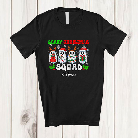 MacnyStore - Personalized Custom Name Scary Christmas Squad; Amusing X-mas Snow Four Reindeer Boo Ghost T-Shirt