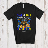MacnyStore - Personalized Custom Name Girl Who Loves Hanukkah; Lovely Lights; Girls Women Family Group T-Shirt