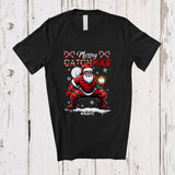 MacnyStore - Personalized Custom Name Merry Catchmas; Joyful Christmas Santa Playing Baseball; Catcher Player T-Shirt