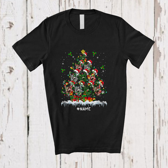 MacnyStore - Personalized Custom Name Santa Plaid Rock Sign Hand X-mas Tree; Joyful Lights ASL Sign Language T-Shirt