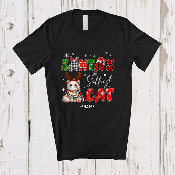 MacnyStore - Personalized Custom Name Santa's Silliest Cat; Lovely Christmas Lights Plaid Cat Owner Lover T-Shirt