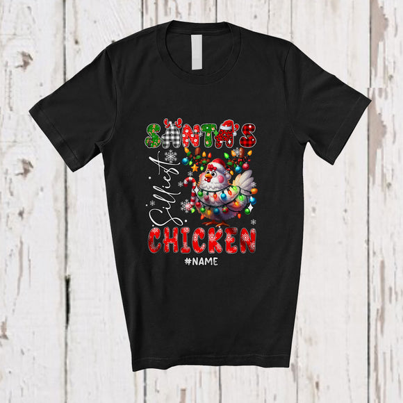 MacnyStore - Personalized Custom Name Santa's Silliest Chicken; Lovely Christmas Lights Plaid Farming Farmer T-Shirt