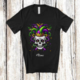MacnyStore - Personalized Custom Name Skull Wearing Mardi Gras Beads; Scary Mardi Gras Carnival Parades Group T-Shirt