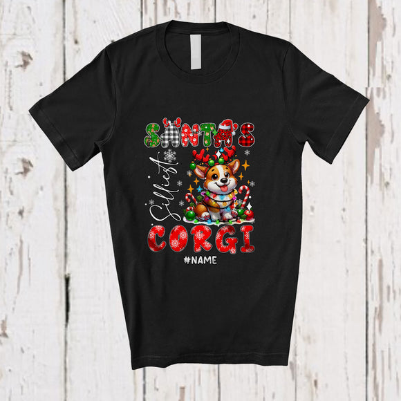 MacnyStore - Personalized Custom Name Santa's Silliest Corgi; Lovely Christmas Lights Plaid Corgi Owner Lover T-Shirt