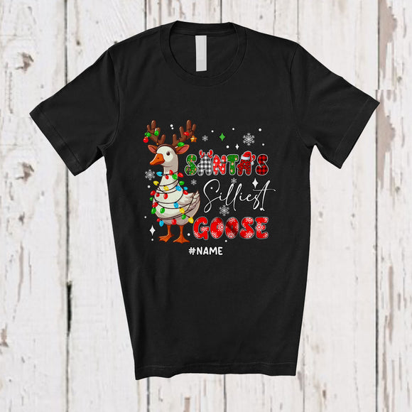 MacnyStore - Personalized Custom Name Santa's Silliest Goose; Lovely Christmas Lights Plaid Farming Farmer T-Shirt