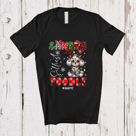 MacnyStore - Personalized Custom Name Santa's Silliest Poodle; Lovely Christmas Lights Plaid Poodle Owner Lover T-Shirt