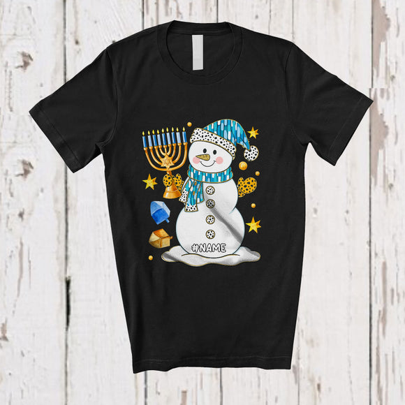 MacnyStore - Personalized Custom Name Snowman Hanukkah Lights; Lovely Chanukah Dreidel Family T-Shirt