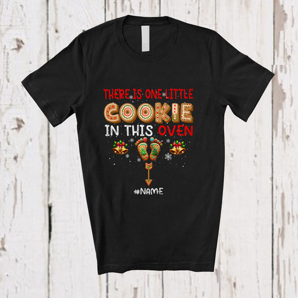 MacnyStore - Personalized Custom Name One Little Cookie In This Oven; Merry Christmas Pregnancy Couple Family T-Shirt