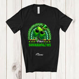 MacnyStore - Personalized Custom Name I Love Shenanigans; Joyful St. Patrick's Day Shamrock Leopard Rainbow T-Shirt
