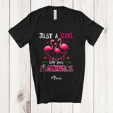 MacnyStore - Personalized Custom Name Just A Girl Who Loves Flamingos; Adorable Plaid Flowers Animal Lover T-Shirt