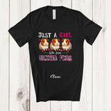MacnyStore - Personalized Custom Name Just A Girl Who Loves Guinea Pigs; Adorable Plaid Flowers Animal Lover T-Shirt