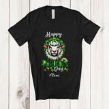 MacnyStore - Personalized Custom Name Happy St. Patrick's Day; Lovely Sheep Shamrock; Farm Animal Farmer T-Shirt