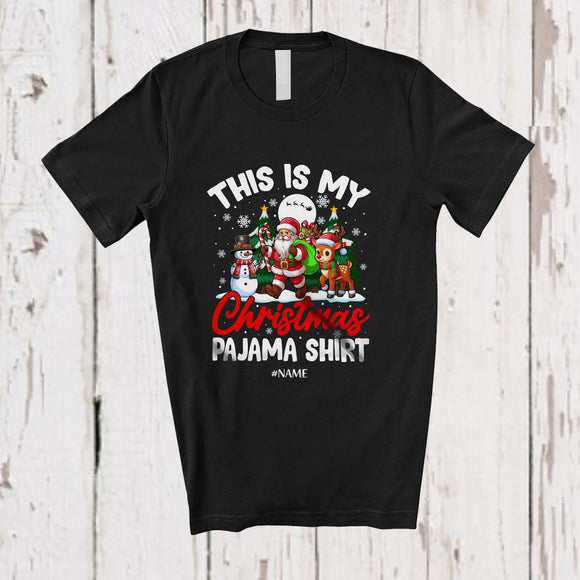 MacnyStore - Personalized Custom Name My Christmas Pajama Shirt; Joyful X-mas Santa Snowman T-Shirt