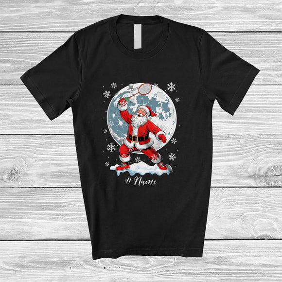 MacnyStore - Personalized Santa Playing Badminton; Amusing Christmas Moon Custom Name Sport Player T-Shirt