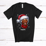 MacnyStore - Personalized Custom Name African Woman Santa Sunglasses; Proud Christmas Santa Face; Black Afro T-Shirt