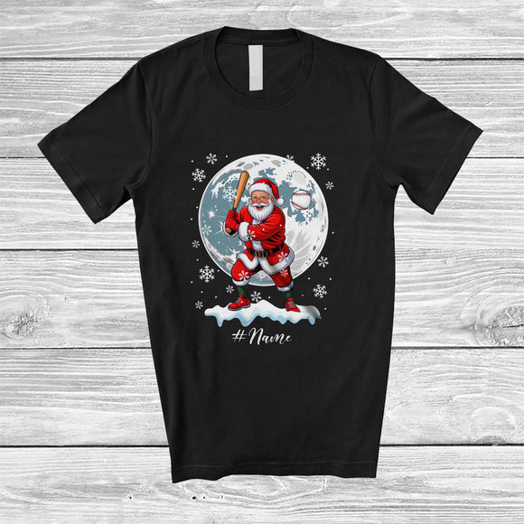 MacnyStore - Personalized Santa Playing Baseball; Amusing Christmas Moon Custom Name Sport Player T-Shirt