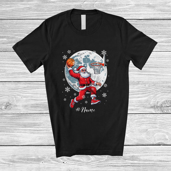 MacnyStore - Personalized Santa Playing Basketball; Amusing Christmas Moon Custom Name Sport Player T-Shirt