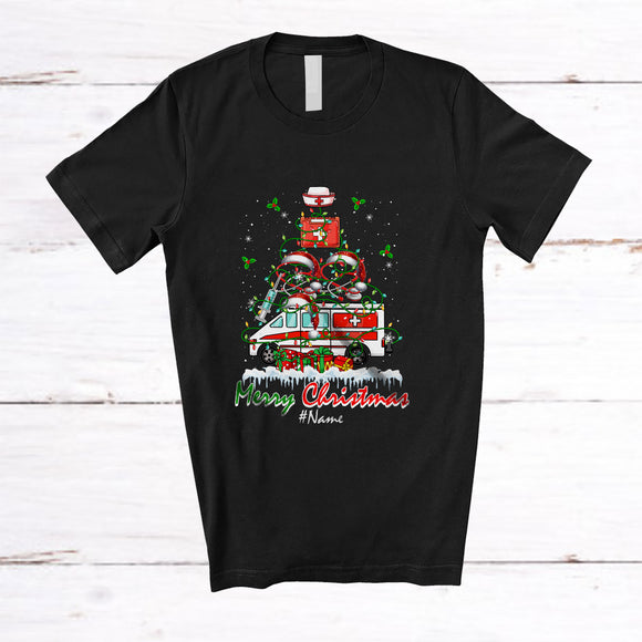 MacnyStore - Personalized Custom Name Merry Christmas; Cheerful X-mas Tree Nurse Practitioners Equipment T-Shirt