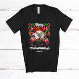 MacnyStore - Personalized Custom Name Merry Christmas; Lovely Three X-mas Lights Flamingo Animal Lover T-Shirt