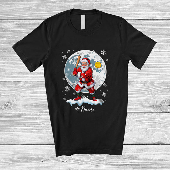 MacnyStore - Personalized Santa Playing Softball; Amusing Christmas Moon Custom Name Sport Player T-Shirt