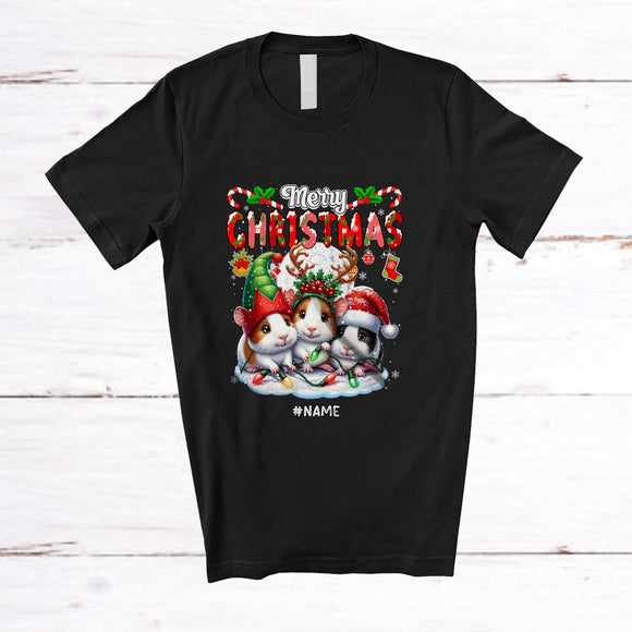 MacnyStore - Personalized Custom Name Merry Christmas; Lovely X-mas Lights Three Guinea Pig Animal Lover T-Shirt
