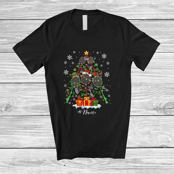 MacnyStore - Personalized Custom Name Badminton Christmas Tree Lights; Awesome X-mas Sport Player Team T-Shirt