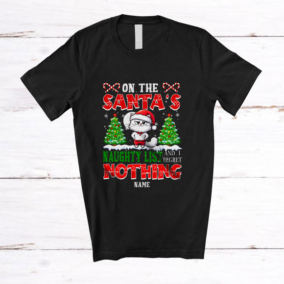 MacnyStore - Personalized Custom Name On The Santa's Naughty List; Humorous Christmas Tree Kitten Owner Lover T-Shirt