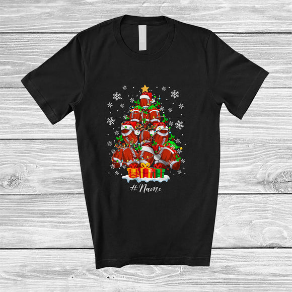 MacnyStore - Personalized Custom Name Football Christmas Tree Lights; Awesome X-mas Sport Player Team T-Shirt