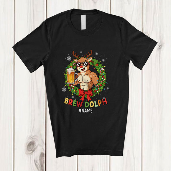 MacnyStore - Personalized Custom Name Brew Dolph; Awesome Christmas Reindeer Drinking Beer; Drunker T-Shirt