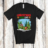 MacnyStore - Personalized Custom Name Christmas 2025 Like; Humorous X-mas Elf Down Side Lazy; Family T-Shirt