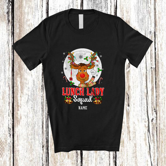 MacnyStore - Personalized Custom Name Lunch Lady Squad; Proud Christmas Jobs Moon Reindeer; Family T-Shirt