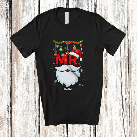 MacnyStore - Personalized Custom Name Mr; Adorable Christmas Santa Lover Snowing Around; Couple Family T-Shirt