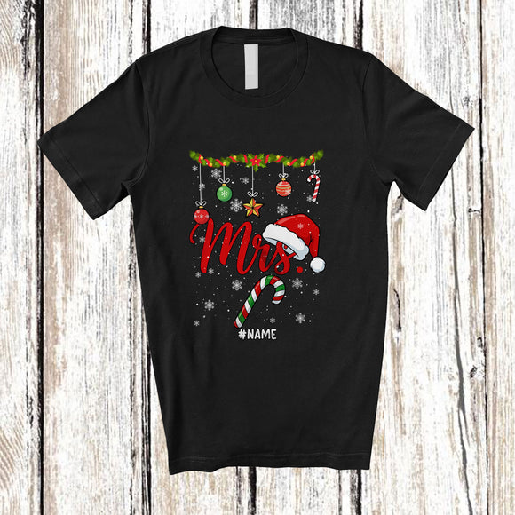 MacnyStore - Personalized Custom Name Mrs; Adorable Christmas Santa Lover Snowing Around; Couple Family T-Shirt