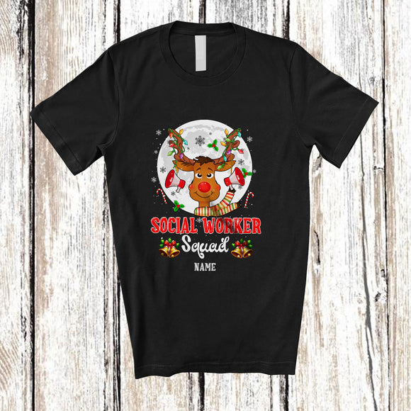 MacnyStore - Personalized Custom Name Social Worker Squad; Proud Christmas Jobs Moon Reindeer; Family T-Shirt