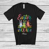 MacnyStore - Personalized Custom Name Easter Squad; Lovely Three Flowers Cat Bunny Eggs Hunting T-Shirt