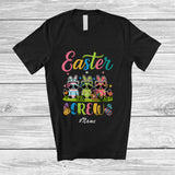 MacnyStore - Personalized Custom Name Easter Crew; Lovely Three Flowers Raccoon Bunny Eggs Hunting T-Shirt