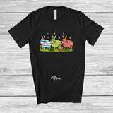 MacnyStore - Personalized Custom Name Three Flowers Sheep Bunny; Lovely Easter Day Animal Eggs Hunting T-Shirt
