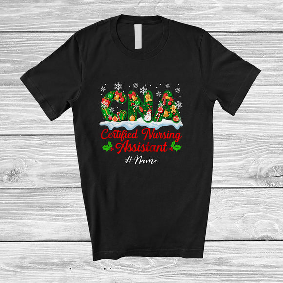 MacnyStore - Personalized Custom Name Certified Nursing Assistant; Merry Christmas Winter CNA Nurse T-Shirt