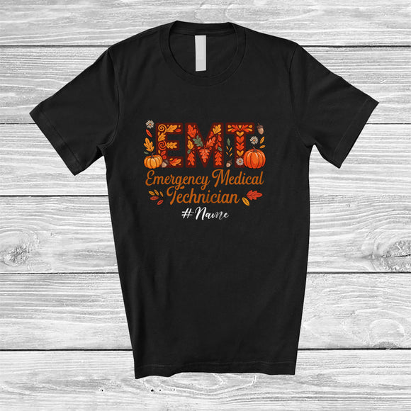 MacnyStore - Personalized Custom Name Emergency Medical Technician; Happy Thanksgiving Fall EMT Nurse T-Shirt