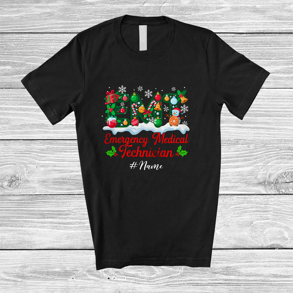 MacnyStore - Personalized Custom Name Emergency Medical Technician; Merry Christmas Winter EMT Nurse T-Shirt