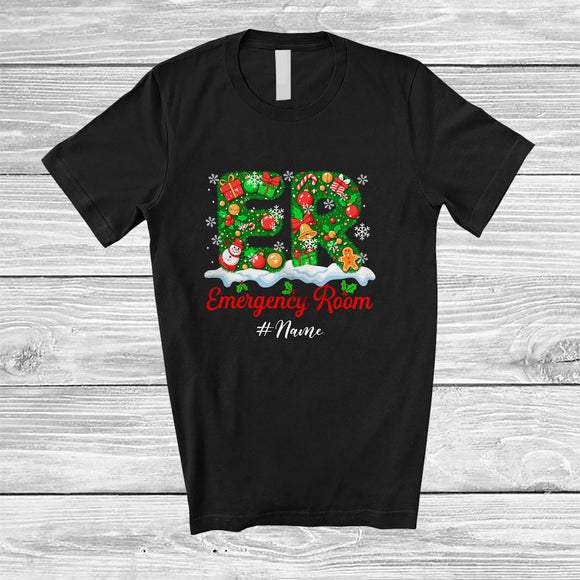 MacnyStore - Personalized Custom Name Emergency Room; Merry Christmas Winter ER Nurse Nursing T-Shirt