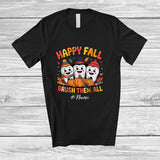 MacnyStore - Personalized Custom Name Happy Fall Brush Them All; Joyful Thanksgiving Three Teeth; Dentist Dental T-Shirt