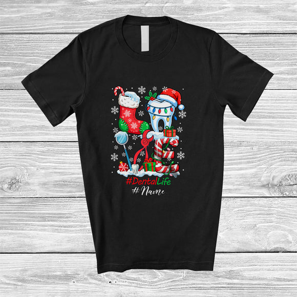MacnyStore - Personalized Custom Name LOVE Dental Life; Lovely Christmas Santa Tooth Snow; Dentist Tools Squad T-Shirt